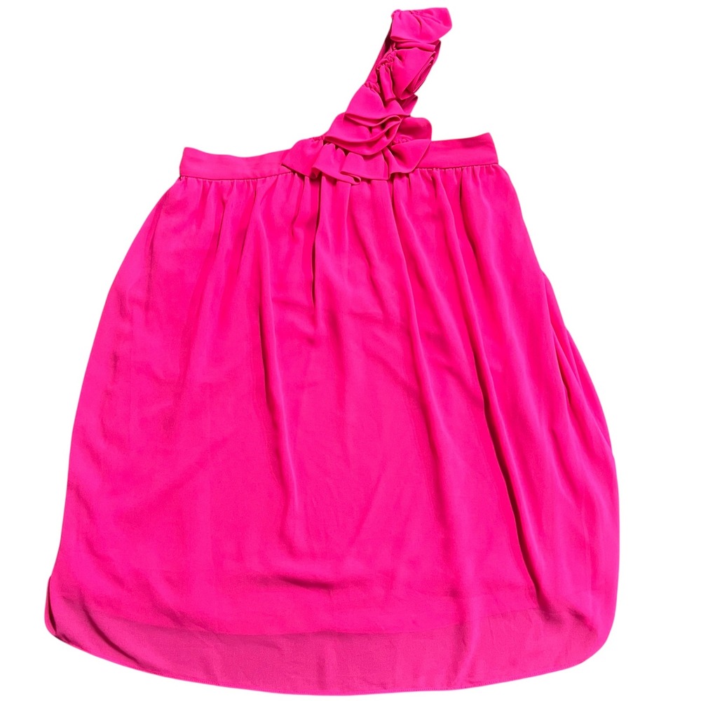 Miln Hot Pink Dress One Shoulder Ruffle‎ Sleeveless Party Cocktail Women's L